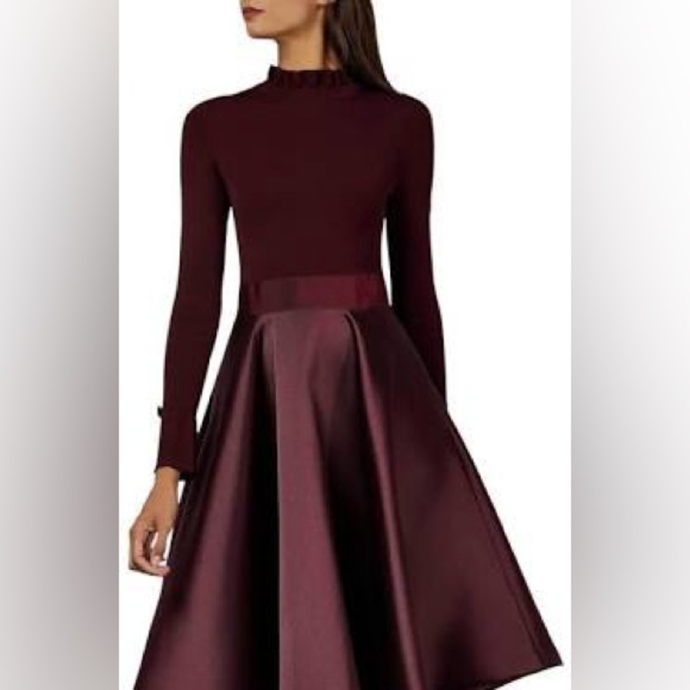 Ted baker wine frill neck dress